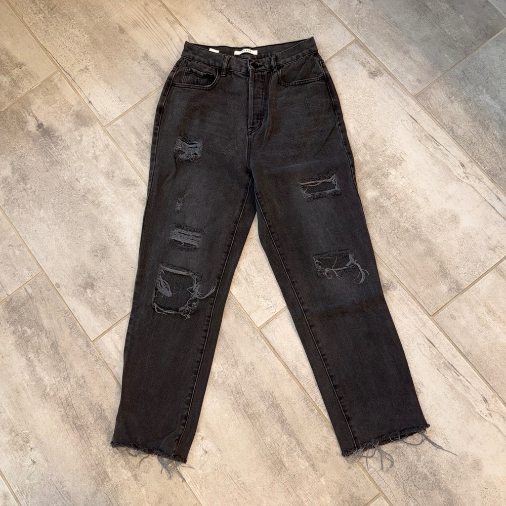 Pacsun High Rise Straight Leg Distressed Black Wash‎ Denim Jeans - Size 26
